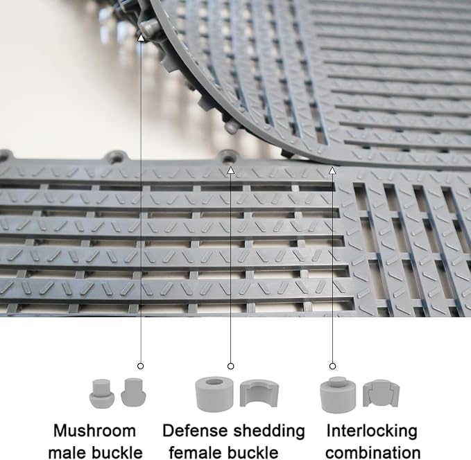 18 Pack Modular Interlocking Tiles Double Non-Slip 12"x12" Gray | 0.4" Thick with Drain Holes for Pool Deck Shower Garage Basement Boat Pet Area Wet Floors Easy Install