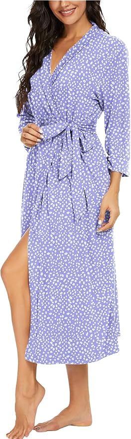 VINTATRE Women Kimono Robes Long Knit Bathrobe Lightweight Soft Knit Sleepwear V-neck Casual Ladies Loungewear