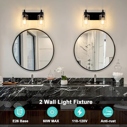 2-Light Bathroom Light Fixtures Modern Black Vanity Lights for Bathroom Lighting Fixtures Over Mirror for Cabinet Mirror Bedroom Hallway