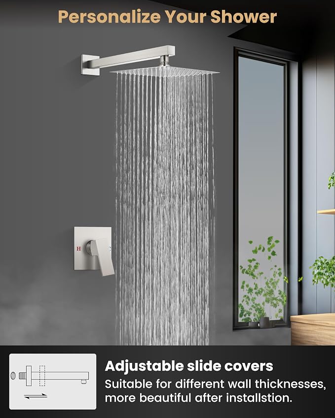 Airuida 10 Inch Brushed Nickel Shower Faucet Set,Shower Valve Kit | Rainfall Shower Head and Handle Set,Female Thread Rough-in Valve Shower Kit,Single Function Shower System