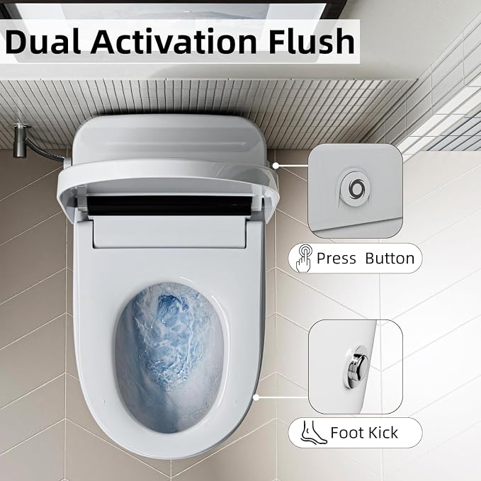 Non Electric Bidet Toilet, Los Flexi 17.3" ADA & Elongated Tankless One-Piece Toilet, 1000g Map & 1.0 GPF, Powerful Air Pressure Assisted System, Feminine and Rear Wash, Foot Kick Flush, 12" Rough-In
