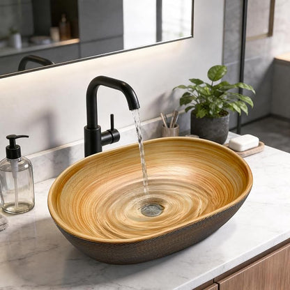 18.9" x 13.6'' Oval Vessel Sink, Retro Brown Ceramic Counter Sink | Hand-Colored Retro Brown Finish, Durable Ceramic, Oval Deep Basin, Above Counter Mount, Smooth Glaze For Easy Daily Cleaning