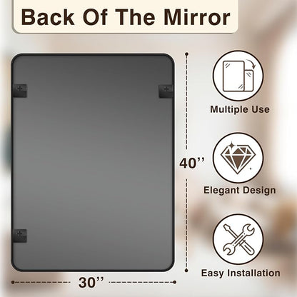 Vanity Bathroom Mirror, 40”x30” Black Bathroom Mirror for Over Sink | HD Tempered Glass, Anti-Rust Frame, Vertical or Horizontal, Wall Mirrors for Bathroom Sink, Living Room, Entryway, Bedroom