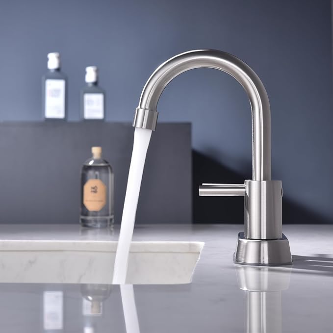 4 Inch 2 Handle 2 or 3 Hole Bathroom Faucet with Pop up Drain and Supply Lines, Brushed Nickel Bathroom Sink Faucet 3 Hole, Stainless Steel Vanity Faucets for Bathroom, Restroom, Rv