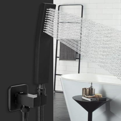 NearMoon HandHeld Shower Head, Luxury High Pressure Shower Kit with Wall Connector and Hose Set, for Bathroom Showering System Contemporary Square Style (Matte Black)