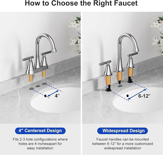 Bathroom Faucet 3 Hole, Chrome Faucets with Pop-up Drain and Supply Lines | Hurran Stainless Steel Lead-Free Widespread Bathroom Sink Faucet for Vanity RV Restroom Laundry Outdoor Utility Sink
