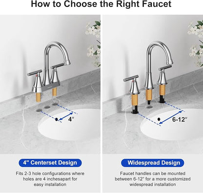 Bathroom Faucet 3 Hole, Chrome Faucets with Pop-up Drain and Supply Lines | Hurran Stainless Steel Lead-Free Widespread Bathroom Sink Faucet for Vanity RV Restroom Laundry Outdoor Utility Sink