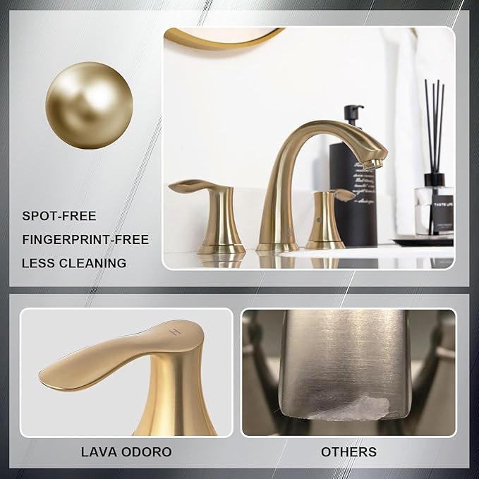 Lava Odoro Valenvoir Gold Bathroom Faucet for Sink 3 Hole, Bronze Gold 8 inch Widespread Bathroom Faucet 2 Handle Bathroom Sink Faucet for Vanity with Drain Assembly Supply line, BF405-BB