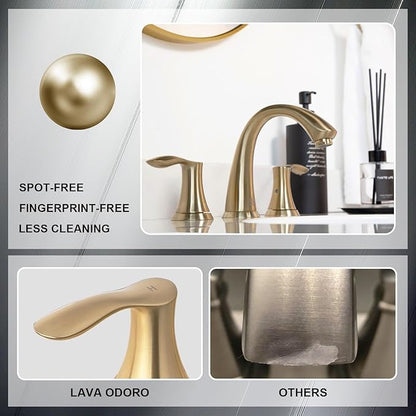 Lava Odoro Valenvoir Gold Bathroom Faucet for Sink 3 Hole, Bronze Gold 8 inch Widespread Bathroom Faucet 2 Handle Bathroom Sink Faucet for Vanity with Drain Assembly Supply line, BF405-BB