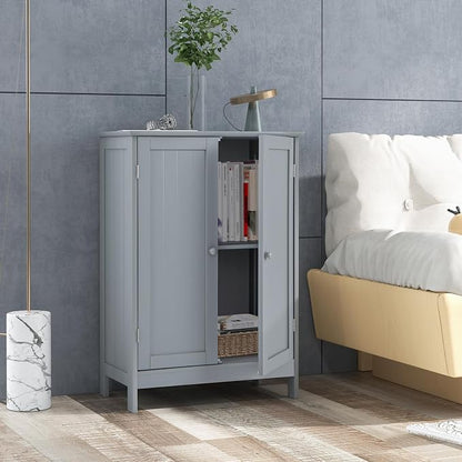 Giantex Storage Cabinet with Doors and Shelves - Freestanding Storage Organizer with Anti-Tipping Device, Entryway Storage Unit for Living Room, Home Decor, Bathroom Floor Cabinet (Gray)