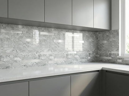 Yipscazo 20 Sheets Peel and Stick Stone Metal Tile Backsplash, Stick on Tiles for Backsplash Kitchen, Bathroom, Laundry Room, Camper, Fireplace (12'' X 12'', Polished Gray)
