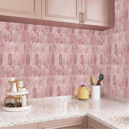 Vamos Tile 10-Sheet Backsplash Peel and Stick Tile, Pink Self Adhesive Vinyl Wall Tiles, Stick on Backsplash for Kitchen, Bathroom,RV (Thicker Design)