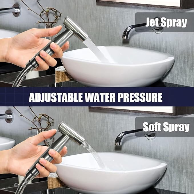 New Version Handheld Bidet Sprayer for Toilet, Premium Stainless Steel Bathroom Bidet Sprayer Set, Baby Cloth Diaper Sprayer with Superior Complete Spray Hoses Kit, Support Wall or Toilet Mount