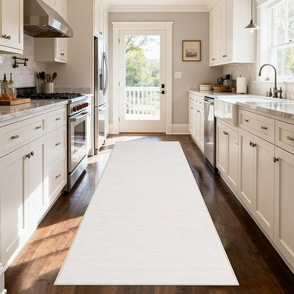 Garvee Modern Solid Color Rug 2x6 Washable Runner Rug for Hallway, Beige | Non Slip Non Shedding Contemporary Stain Resistant Low Pile Soft Minimalist Mats for Bedroom Kitchen Entryway