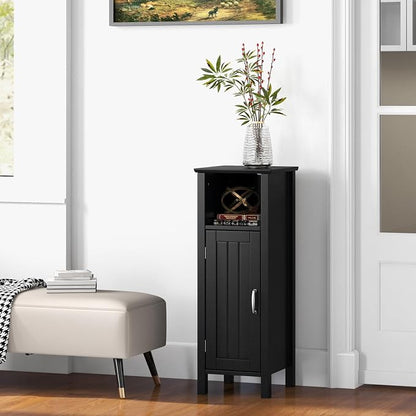 Giantex Narrow Bathroom Storage Cabinet with Adjustable Shelf (Black) | Corner Unit with Open Compartment, Anti-toppling Device, Freestanding Small Storage Organizer for Living Room