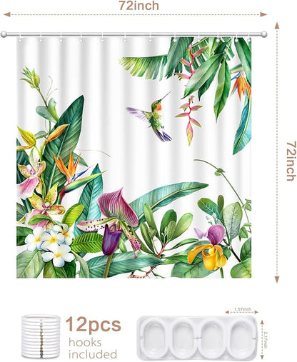 Shower Curtain Hummingbird, Spring Flowers Shower Curatin Plants Floral Waterproof Polyester Quick-Drying shower curtain Set for Bathroom 72x72 with 12 Hooks, Machine Washable barh Curtains