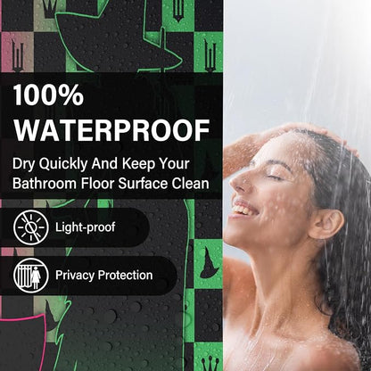 Pink Green Witchy Checkered Magic Hat Crown Shower Curtain Set 72x72 Inches | Pink Green Witchy Magic Hat Crown Checkered Print, Tv Show Home Guest Housewarming Fantasy Fan Bathroom Decor, With Hooks