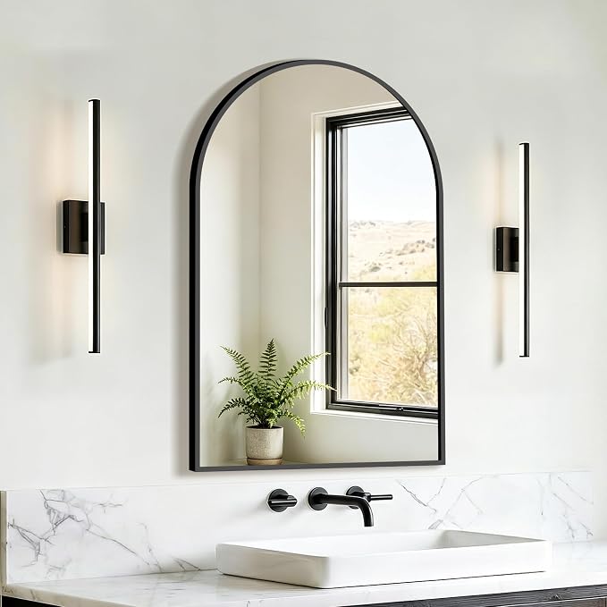 FICTOR 20" x 30" Arched Bathroom Vanity Mirror for Over Sink, Black | Anti-Rust Metal Framed, HD Tempered Shatter-Proof Glass, Modern Wall Mirror for Entryway, Living Room, Bedroom