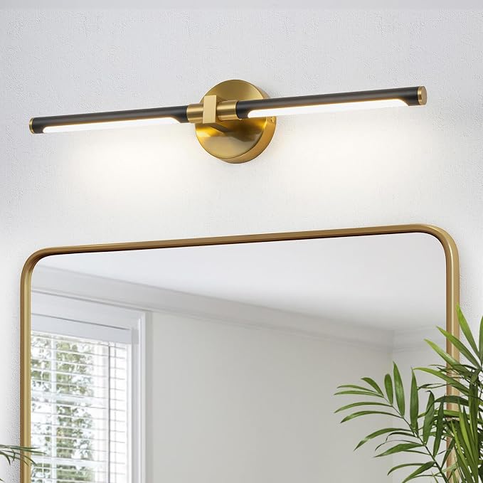 2026 Upgrade Vanity Lights, 24", Black and Gold Bathroom Light Fixture | 18W Brighter, 4000K, 360° Rotatable, CRI 90+, Brushed Gold Bathroom Vanity Light, LED Bathroom Lighting Fixtures over Mirror
