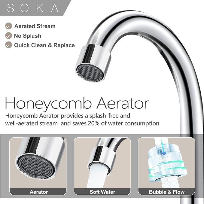 SOKA Two Handles Centerset Bathroom Faucet for Sink High Arc Stainless Steel with Deck Plate & Pop-Up Drain Assembly Fit 3 Hole Installation, Chrome (SK18001C)