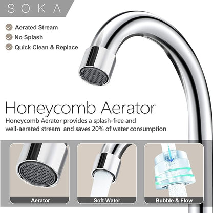 SOKA Two Handles Centerset Bathroom Faucet for Sink High Arc Stainless Steel with Deck Plate & Pop-Up Drain Assembly Fit 3 Hole Installation, Chrome (SK18001C)