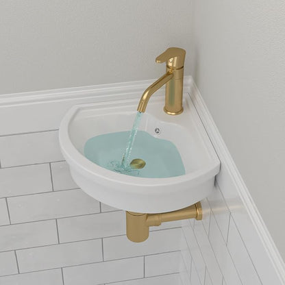 Triangle Corner Wall Mount Sink | Beslend 16"x15" Inch White Ceramic Vessel Sink, Triangle Corner Art Basin with Single Hole，Small Space-Saving Bathroom Sinks
