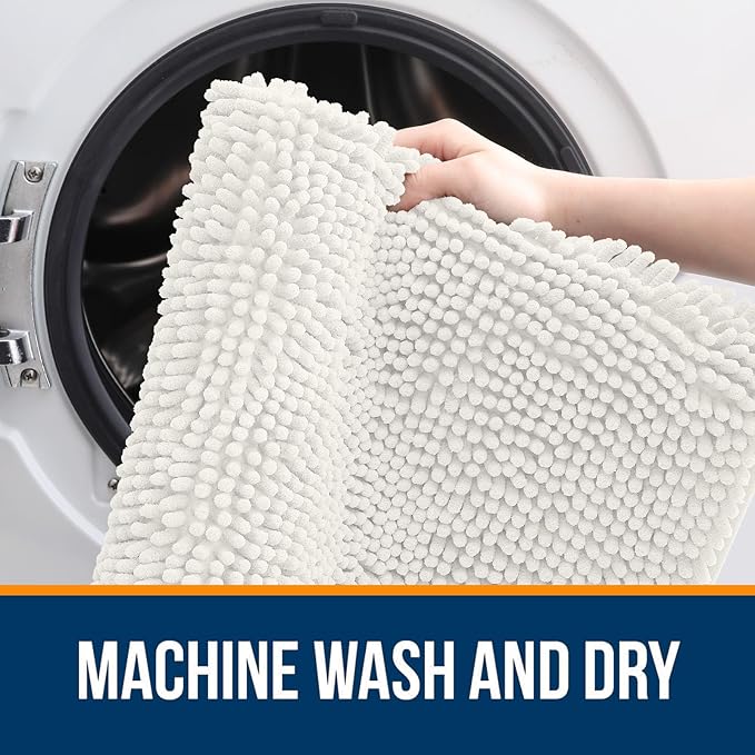 OLANLY Small Bathroom Rugs 30x18, Extra Soft Absorbent Chenille Bath Rugs | Ivory, Quick-Drying Rubber Backing, Machine Washable Bath Mat for Bathroom Floor, Tub and Shower, Home Decor Accessories