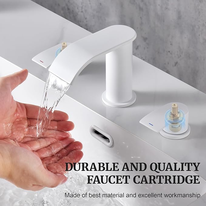 Ultimate Unicorn 8 inch Bathroom Faucet White, Waterfall Bathroom Sink Faucet with Metal Pop-up Drain Stopper and 2 Supply Hoses,2 Handle Widespread Faucets for Vanity Sink 3 Holes
