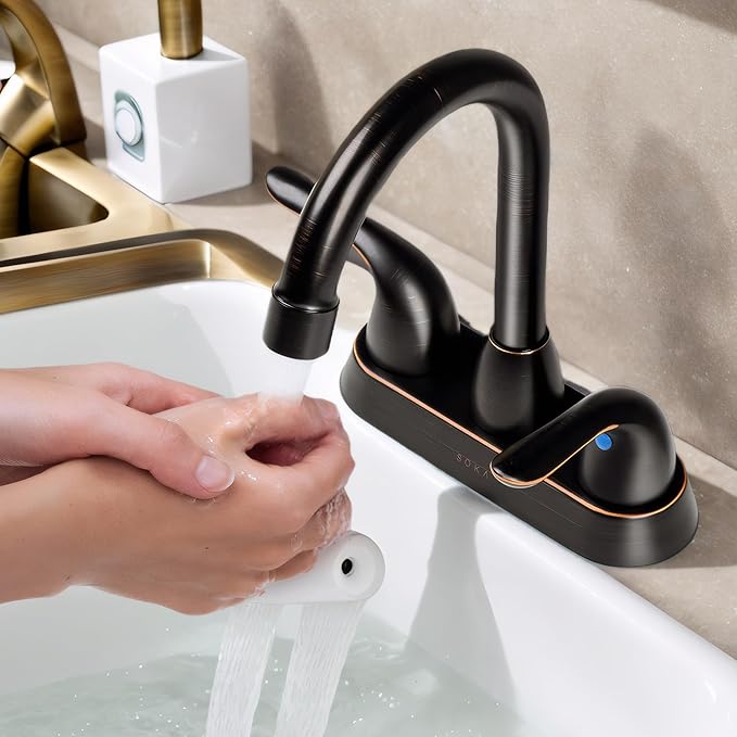 Stainless Steel Bathroom Faucet Oil-Rubbed Bronze Bathroom Sink Faucet with Pop-up Sink Drain Stopper & Deck Plate 3 Hole Bathroom Faucet 2 Handle Bathroom Faucet