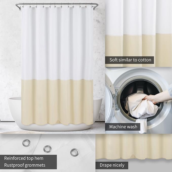 ALYVIA SPRING Waterproof Fabric Shower Curtain or Liner White/Cream, 72x72 | 3 Magnets, Soft Cloth & Hotel Quality, Machine Washable, Light-Weight, Standard Size