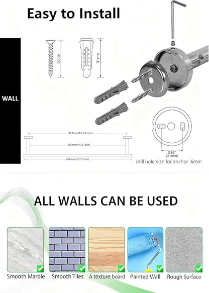 SEIDO 18 Inch Brushed Nickel Towel Bar for Bathroom Wall, One-Piece No-Assembly Kitchen Towel Holder Rod, SUS 304 Stainless Steel Towel Rack Wall Mounted, 16" Hanging Length, Complete Mounting Kit