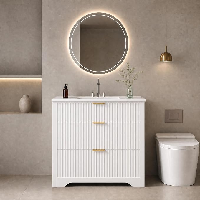 GarveeHome 36 Inch Bathroom Vanity with Sink, Fluted Bathroom Sink Cabinet