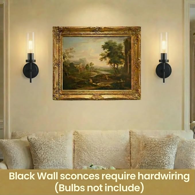 Hardwired Black Wall Sconce Set of 2 Bathroom Sconces Vanity Light | Modern Black Vanity Light for Bathroom Mirror Living Room Bedroom Hallway Stairs