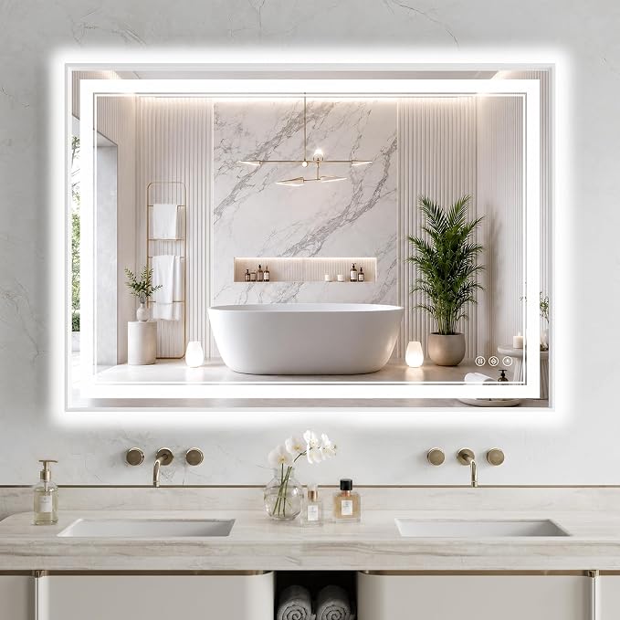 36"x48" LED Bathroom Mirror with Lights, Backlit + Front Lit, Anti-Fog | Lighted Bathroom Mirror with One-Piece Aluminum Alloy Frame, HD Shatterproof Tempered Glass, Dimmable, Memory Function