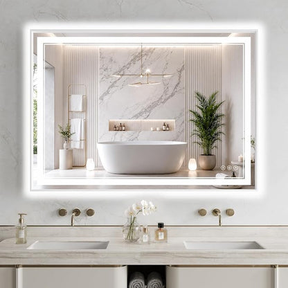 36"x48" LED Bathroom Mirror with Lights, Backlit + Front Lit, Anti-Fog | Lighted Bathroom Mirror with One-Piece Aluminum Alloy Frame, HD Shatterproof Tempered Glass, Dimmable, Memory Function