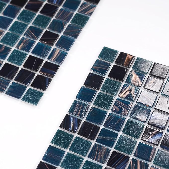 11.5 sq.ft Blue Glass Mosaic Tile for Bathroom, Pool, Kitchen Backsplash | Waterproof Wall & Floor Tile. Heat & frost resistant outdoors. Mesh-mounted easy install. Easy clean. 10pcs. Indigo Blue.
