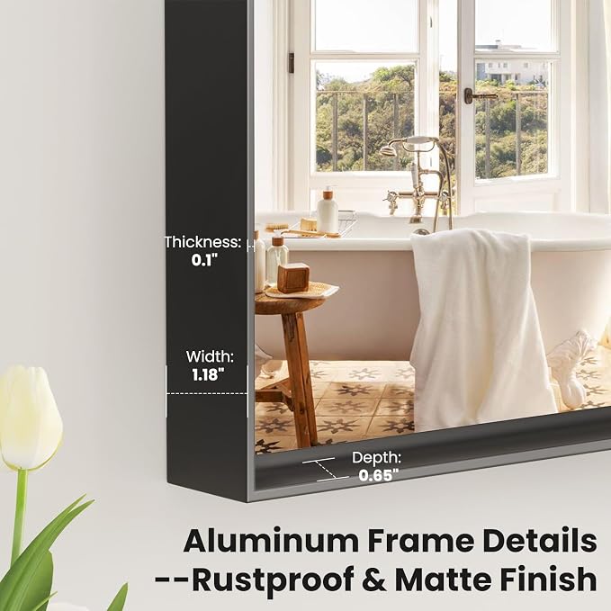 LOAAO Black Bathroom Mirror 22"X30" Rectangle Vanity Mirror | Tempered Glass, Hangs Vertically or Horizontally, Easy to Install, Wall Mounted, Modern Design