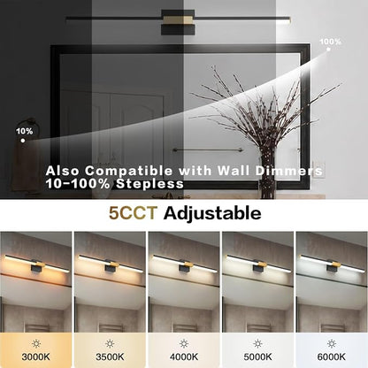 SOLFART Bathroom Light Fixtures 40-Inch: Black and Gold 5CCT Dimmable Vanity Lights for Bathroom, Solid Frosted Acrylic, Built-in Dimmer, 360 Degree Rotation, ETL IP44