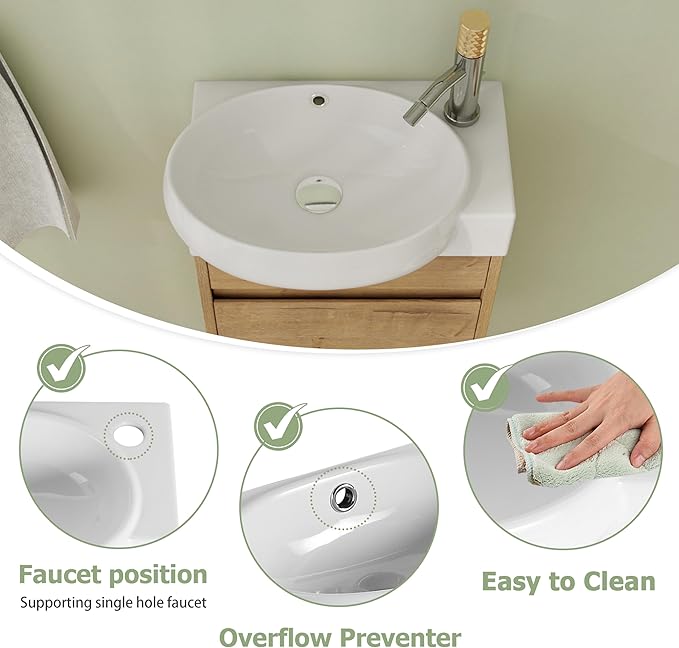 16" Bathroom Vanity with Sink, 16 Inch Floating Bathroom Vanity for Small Space, Modern Bathroom Vanity, Brown Wall Mounted Cabinet Set (029, IMOX.16''W x 12''D)