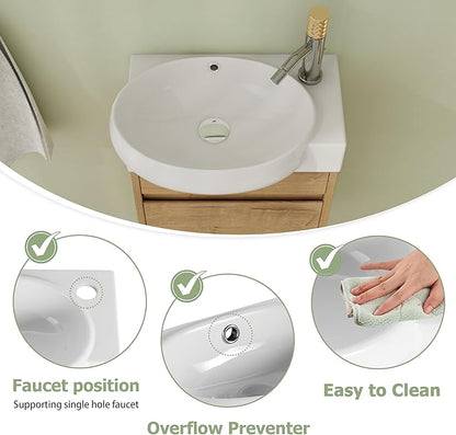 16" Bathroom Vanity with Sink, 16 Inch Floating Bathroom Vanity for Small Space, Modern Bathroom Vanity, Brown Wall Mounted Cabinet Set (029, IMOX.16''W x 12''D)