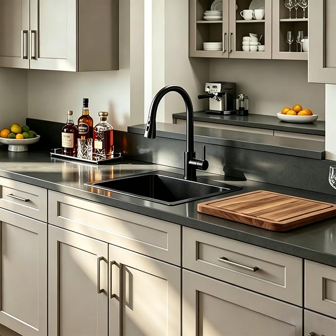 VAPSINT 13x15 Inch Black Drop In Bar Sink, Single Bowl Top Mount Handmade Gunmetal Black Wet Bar Prep RV Sink, 16 Guage Stainless Steel Outdoor Small Kitchen Sinks with Grid & Drain Strainer