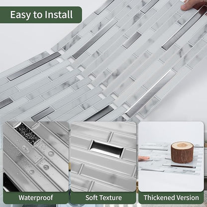 LONGKING 10-Sheet Extra Thick Peel and Stick Backsplash Tiles, Waterproof Kitchen Backsplash Peel and Stick Tile, Self-Adhesive Backsplash for Kitchen, Gray Marble | Peel and stick backsplash, self-adhesive wall tile, Gray Marble, extra thick, waterpro...