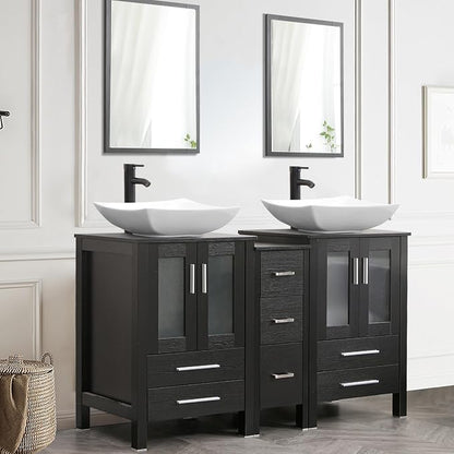 60" Double Sink Bathroom Vanity,Black Bathroom Vanity with Double Side Vanity Cabinets & Removable 3 Drawer Storage Cabinet,Modern Vessel Sink Combo,Mirror Not Included(032WH)