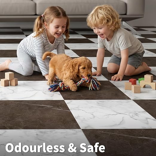 Art3d 30-Pack Peel and Stick Vinyl Floor Tiles, Red & White Marble | 15 Tiles per Color, 12" x 12" Single Tile, Wipeable, Waterproof, Ideal for Kitchen, Bathroom, Living Room, Bedroom