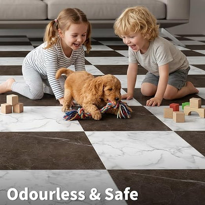 Art3d 30-Pack Peel and Stick Vinyl Floor Tiles, Red & White Marble | 15 Tiles per Color, 12" x 12" Single Tile, Wipeable, Waterproof, Ideal for Kitchen, Bathroom, Living Room, Bedroom