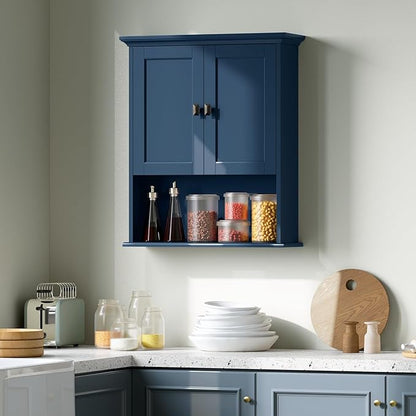 Over The Toilet Storage Cabinet, Wall Mounted Medicine Cabinet Bathroom Wall Cabinet with Build-in Spirit Level Cupboard Adjustable Shelves for Bathroom Laundry Room Kitchen, Ultramarine