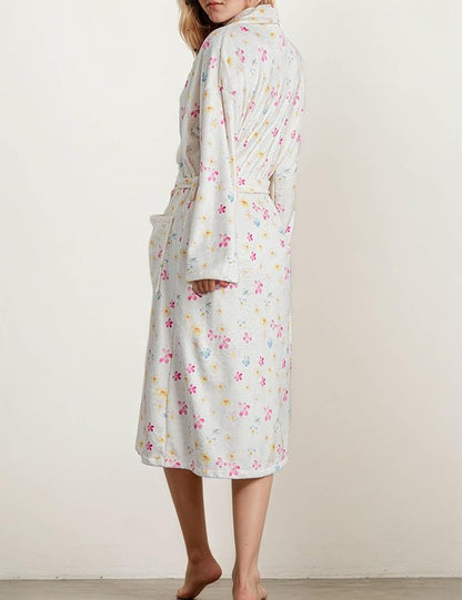 Women Fleece Fruit Print Robe Cute Robes for Women Spring Summer Lightweight Bathrobe Soft Flannel Gown with Belt