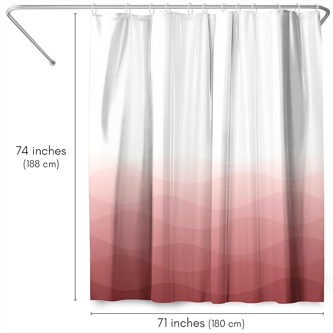 Americanflat 71x74 Wave Pink Ombre Shower Curtain - Water-Resistant Long Shower Curtain with Durable Grommets and 12 Hooks - 100% Polyester