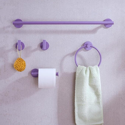 Bathroom Hardware Set,Purple 5 Pieces Bathroom Towel Bar Set,24 inch Towel Bar,Towel Ring for Bathroom,Robe Towel Hooks,Toilet Paper Holder Wall Mounted(Drilling),SE96006S-5PP
