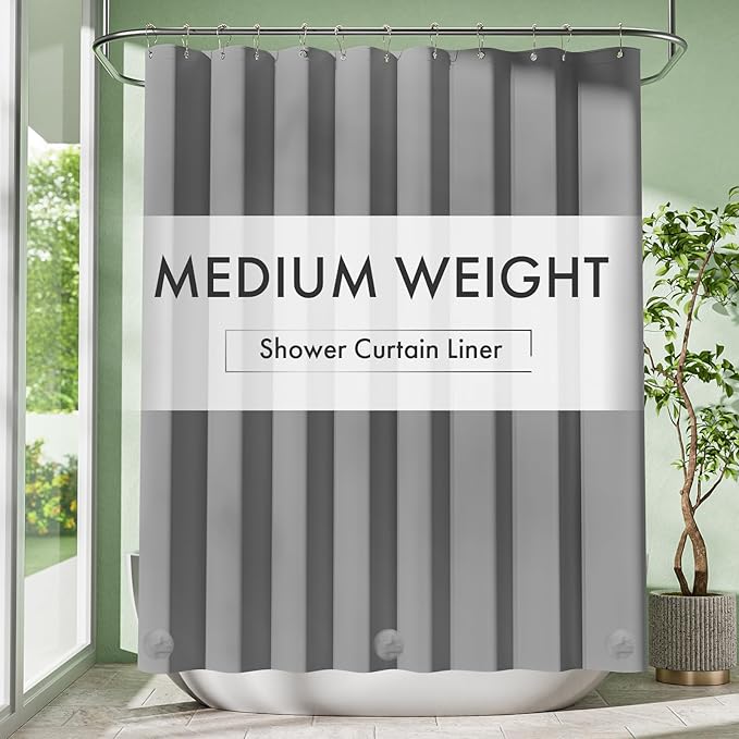 Grey Shower Curtain Liner, 72x72 Plastic Shower Liner PEVA Medium Weight Inside Shower Curtains for Bathroom with Rustproof Grommets
